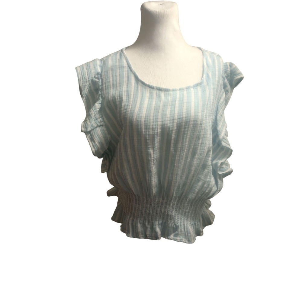 Cupcakes and Cashmere XL Top Cotton Ruffle Flutter Sleeve Smocked Waist Striped